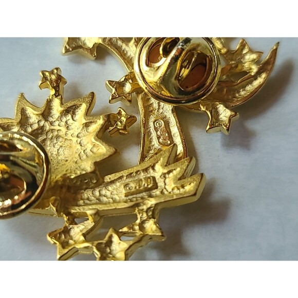JJ Jonette Shooting Stars Sun and Moon Gold Tone Metal Pins, Vintage - Picture 6 of 10